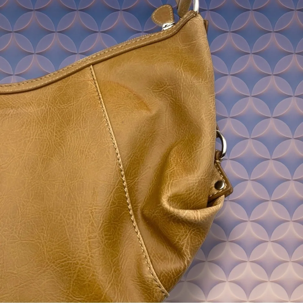 Currency by Helen Welsh Tan Shoulder Hobo Bag with Floral Embellishment